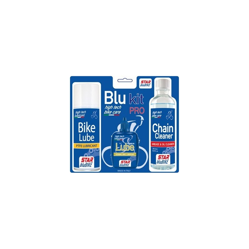 Kit catena Star BluBike "BLU KIT PRO" (Sgrassante Cleaner, Lubrificante Lube, Lubrificante Spray Lube)