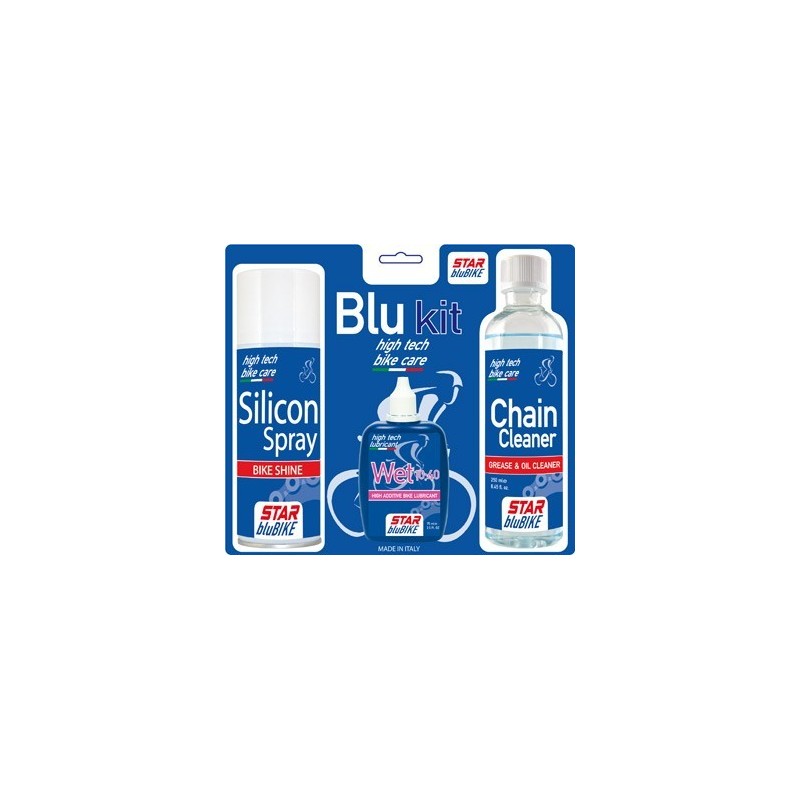 Kit catena Star BluBike "BLU KIT" (Sgrassante Cleaner, Lubrificante Wet, Lubrificante Spray Silicon)