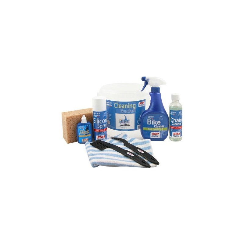 Kit pulizia Star BluBike, CLEANING  (Cleaner + Bike Cleaner + Silicon + Slick +  spazzola + spugna + contenitore )