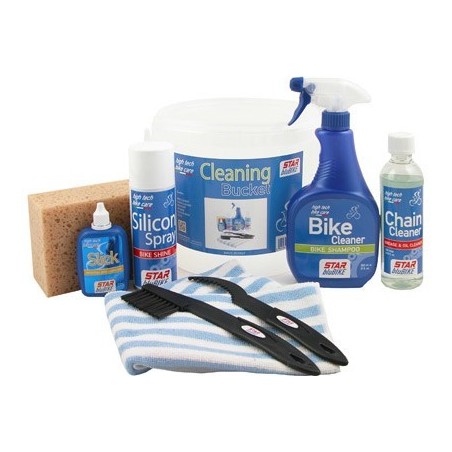 Kit pulizia Star BluBike, CLEANING  (Cleaner + Bike Cleaner + Silicon + Slick +  spazzola + spugna + contenitore )