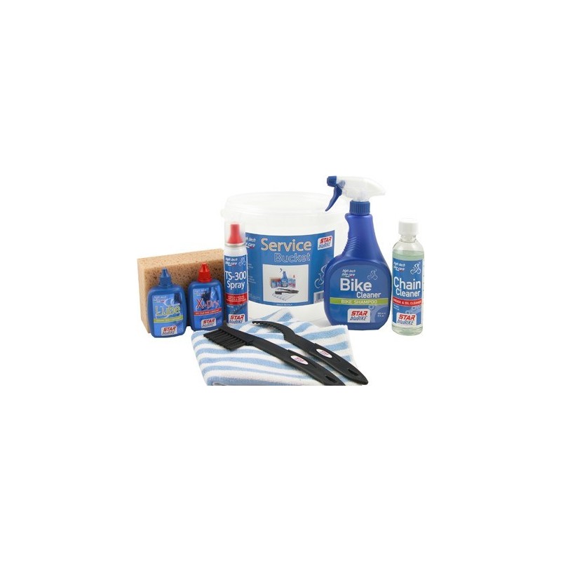 Kit pulizia Star BluBike, SERVICE  (cleaner + bike cleaner + 2x TS-200 + X-Dry + Lube + spazzola + spugna + contenitore )